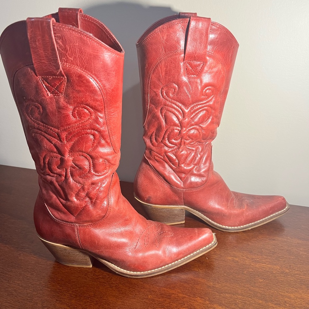 Women’s High Noon Leather Western Cowboy Boots Red Size 7